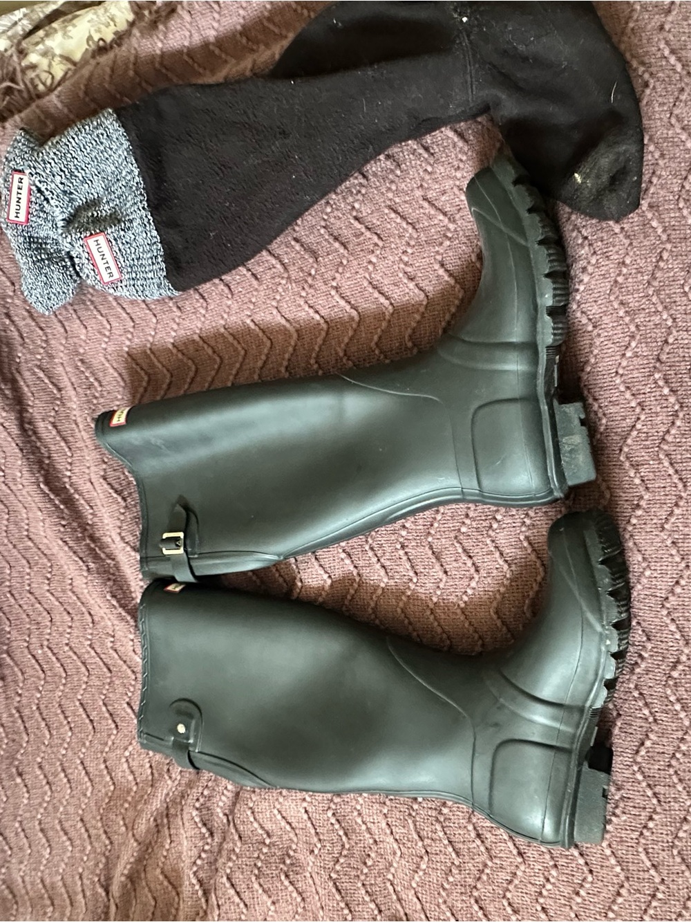 Hunter Women's Black Tall Waterproof Rain Boots with Socks